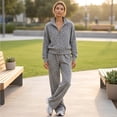 thumbnail image 7 of Szluipve 2 Piece Sets for Women Leopard Print 2 Piece Tracksuit Zip Up Stand Collar Jacket Elastic Waist Wide Leg Pants Casual Loungewear Outfit Set Gray M, 7 of 7