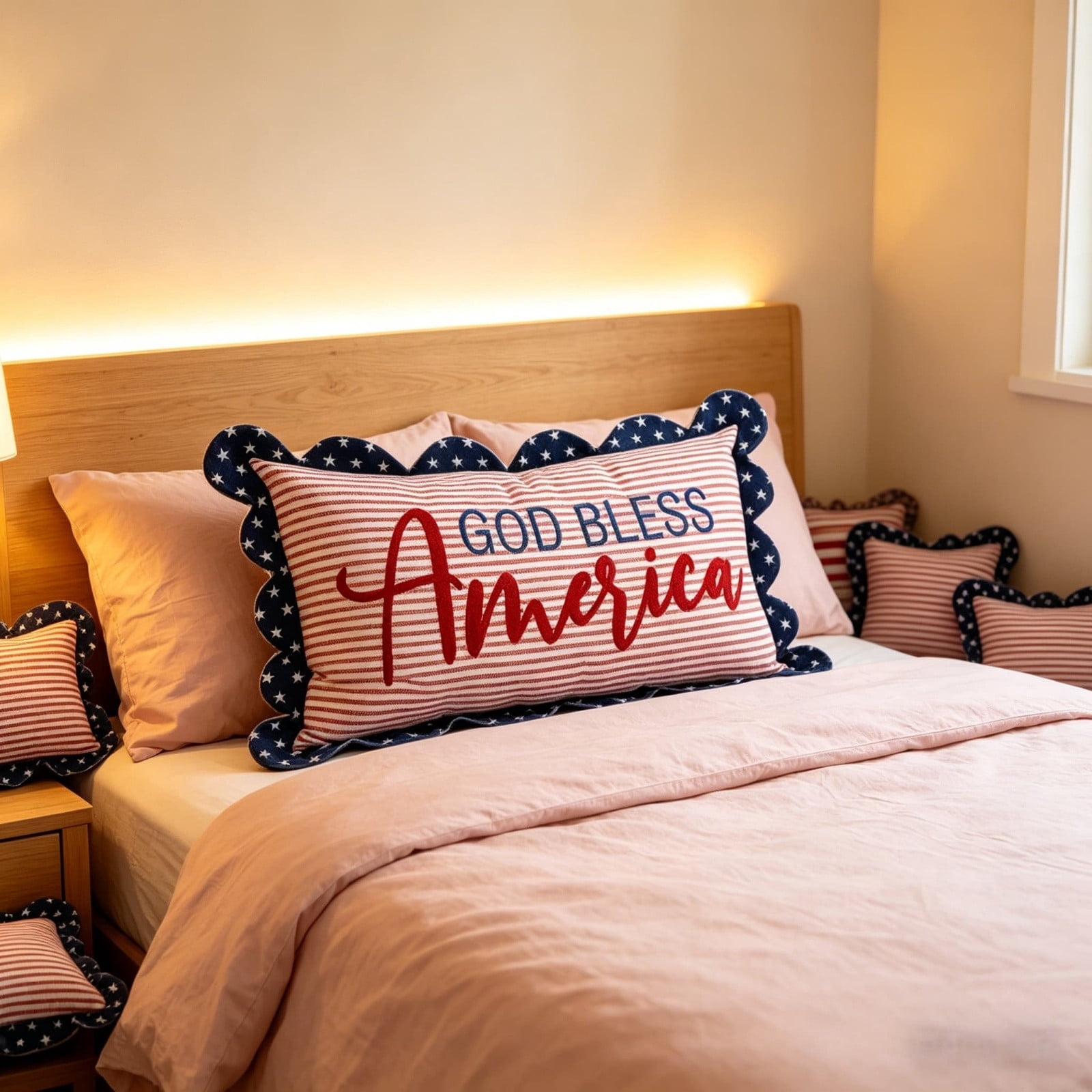 God Bless America Patriotic Decorative Pillow, 20" x 12" Independence Day Embroidered Throw Pillow for Home Sofa Bed Couch Bedroom, Decorative Cushion for 250th Anniversary 4th of July Decoration