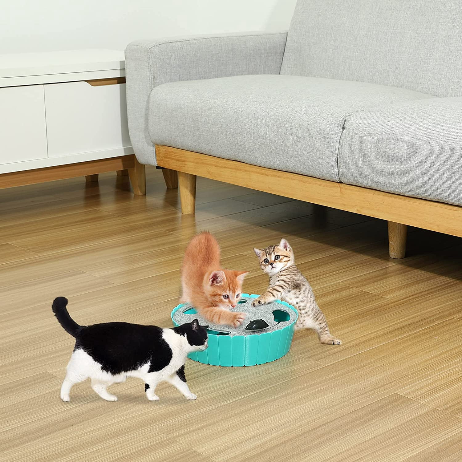 Pawaboo Interactive Cat Toy with Running Mouse, Electronic Motion Cat Toy Automatic Teaser for Indoor Cats, Pop and Play Hide Seek Cat Toy Hunting Mouse for Pet Cat Kitten Play, Lake Blue
