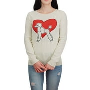 YEMAK Women's Cute Poodle Heart Print Long Sleeve Crewneck Casual Pullover Knit Sweater MK3463-OAT-S