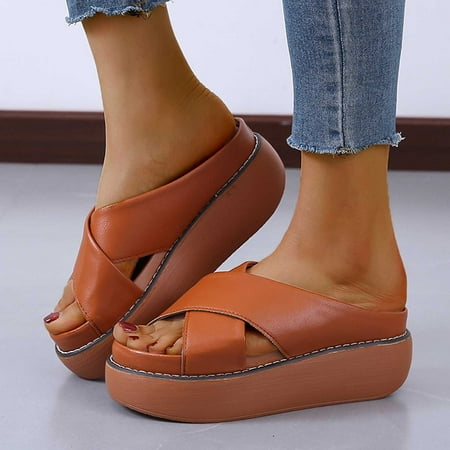

Aueoeo Women s Plus Size Platform Slide Sandals Summer Casual Comfort Sandals Slippers Walking Shoes