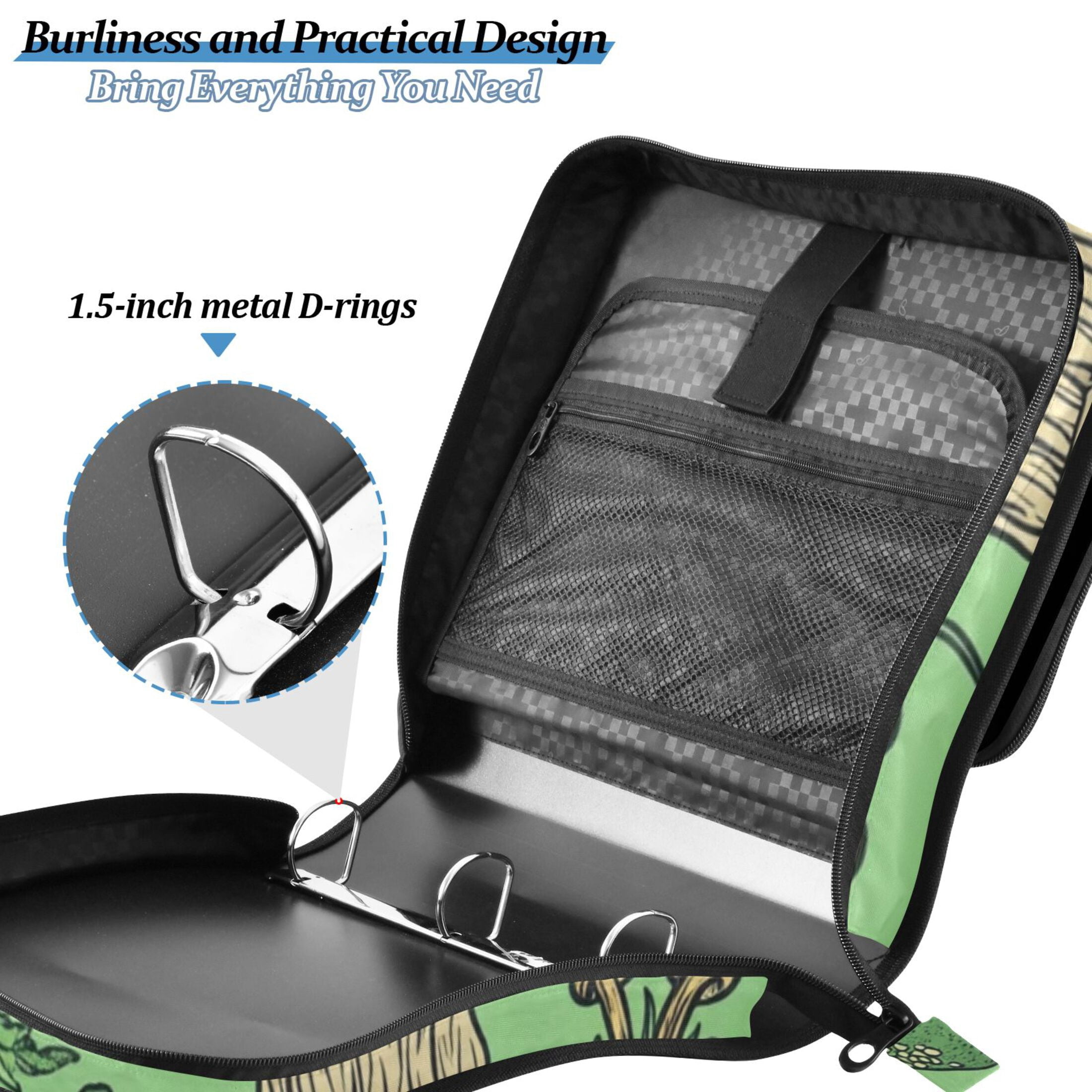 ALAZA Zipper Binder Mushroom Skulls Leaf 3 Ring Trapper Keeper File Folder Organizer Bag