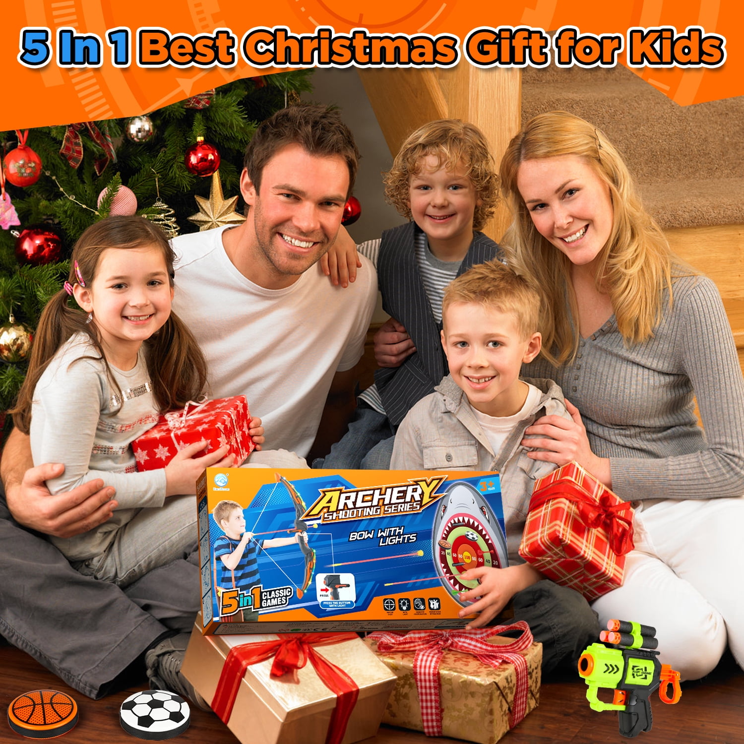 Huge Wave Bow and Arrow Set for Boys, Kids Light Up Archery Toy Set, Shooting Games with Target & Quiver, Indoor and Outdoor Toys for Boys Girls 4-12 Years Old
