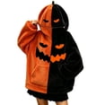 thumbnail image 2 of Women Halloween Hoodies Oversized Flannel Pumpkin Long Sleeve Sweatshirts with Pockets Devil Expression Printing Funny Halloween Costumes, 2 of 6