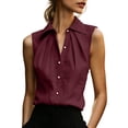 thumbnail image 2 of Women's Tank Top Sleeveless Solid Color with Buttons Top Red XL, 2 of 9