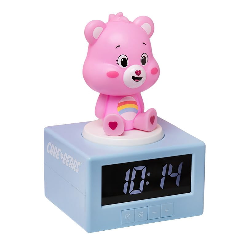 Care Bears Pink Cheer Bear Digital Alarm Clock with Night Light and Music, officially licensed bedroom decor for girls and women, battery-operated pop culture product | Paladone