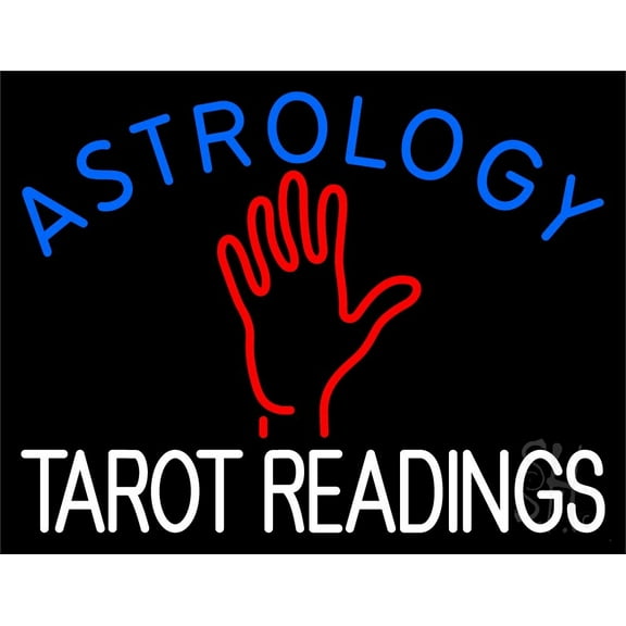 Blue Astrology Red Tarot Readings LED Neon Sign 15" Tall x 19" Wide - inches Black Square Cut Acrylic Backing, with Dimmer - Bright and Premium built indoor LED Neon Sign for Storefront.
