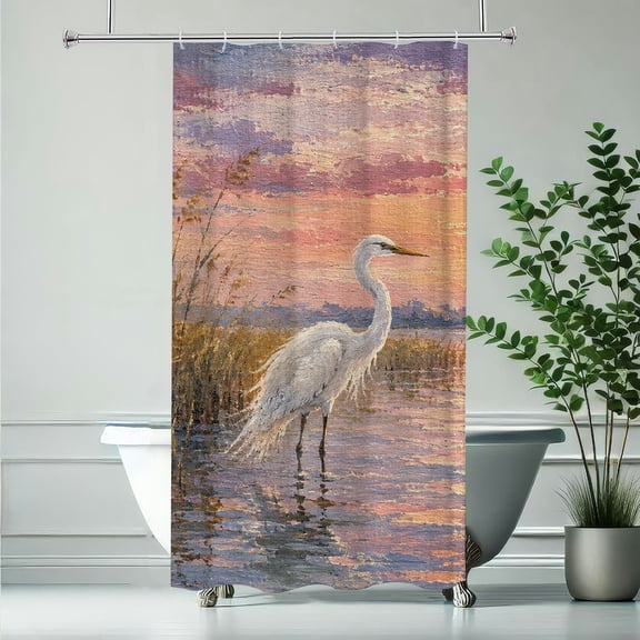 RKSupls White Egret Sunset Waters Polyester Shower Curtain with Hooks for Chic Elegant Waterproof Shower Curtain Home Bathtub Bathroom Decor