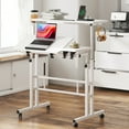 thumbnail image 2 of Soges Mobile Standing Desk with Cup Holder and Hooks, Portable Stand Up Desk, Adjustable Height Small Standing Desk, Rolling Desk with Wheels, Home Office Laptop Cart, White, 2 of 9