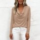thumbnail image 1 of TaTaai Women's Casual Cowl Neck Shirt Long Sleeve V-Neck Draped Front Solid Color Blouse Flowy Soft Stretchy Lightweight Spring Summer Daily Beach Wear Gift, 1 of 9