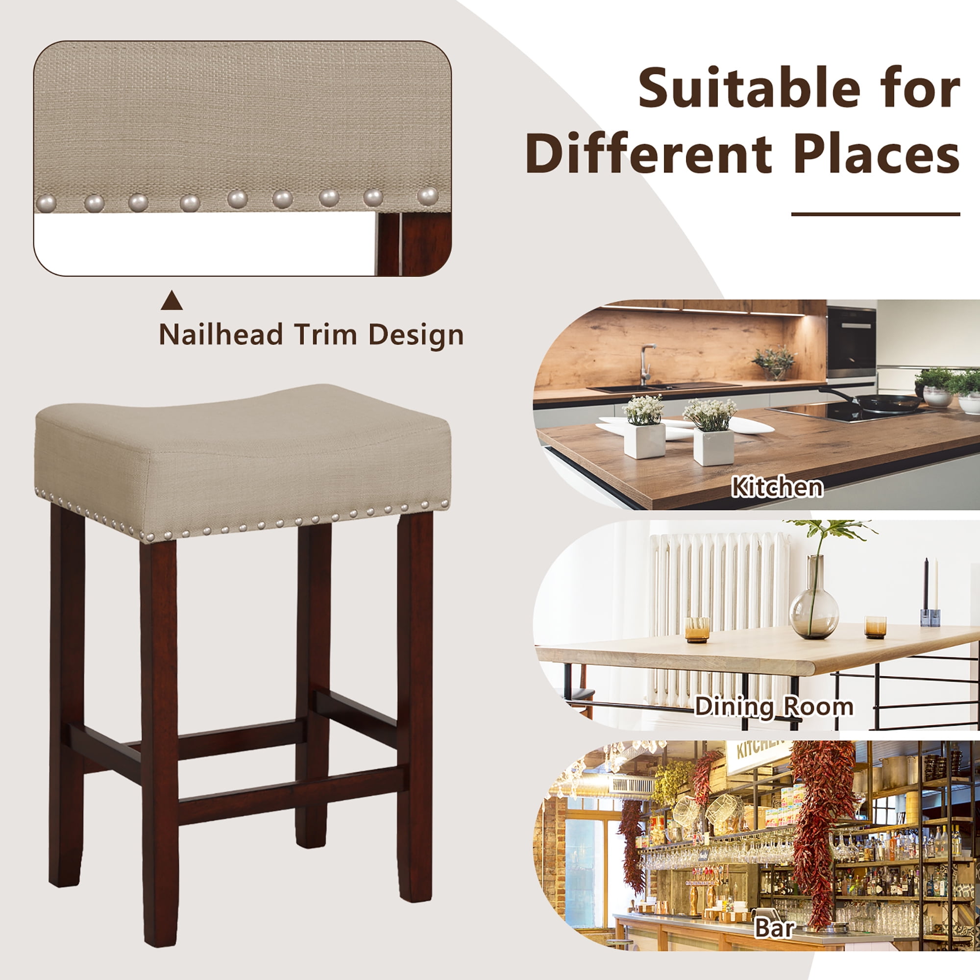 Costway Saddle Seat Backless Bar Stools, Beige (Set of 2)