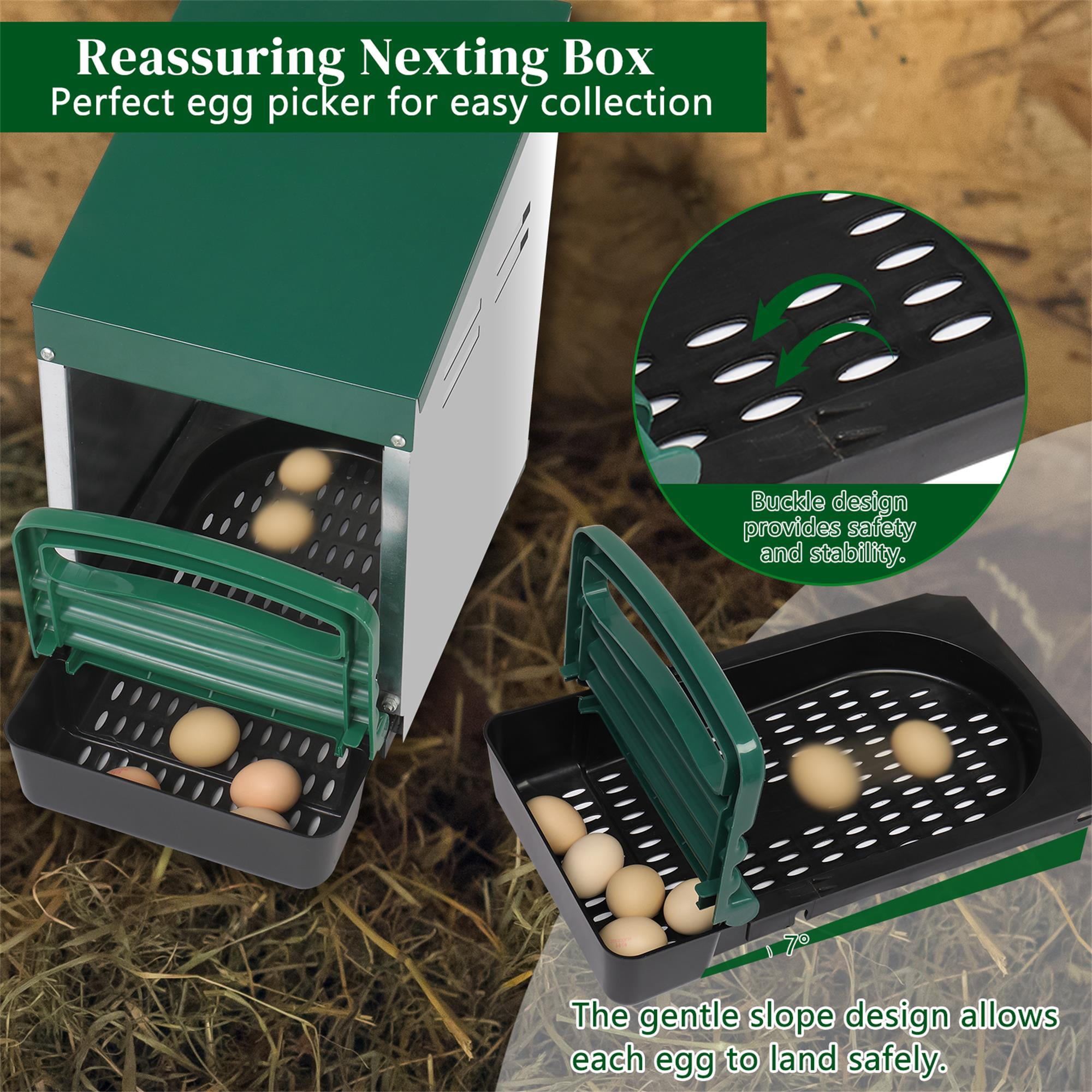 Pefilos Chicken Nesting Box, Single Compartment Metal Chicken Laying Box with Plastic Basket, Poultry Nest Boxes, Rust Proofed Wall Mount Chicken Coop Boxes, Green