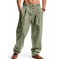 thumbnail image 2 of TANBOM Men's Casual Drawstring Loose Wide Leg Linen Pants, Army Green, 1-Pack, 2XL, 2 of 3