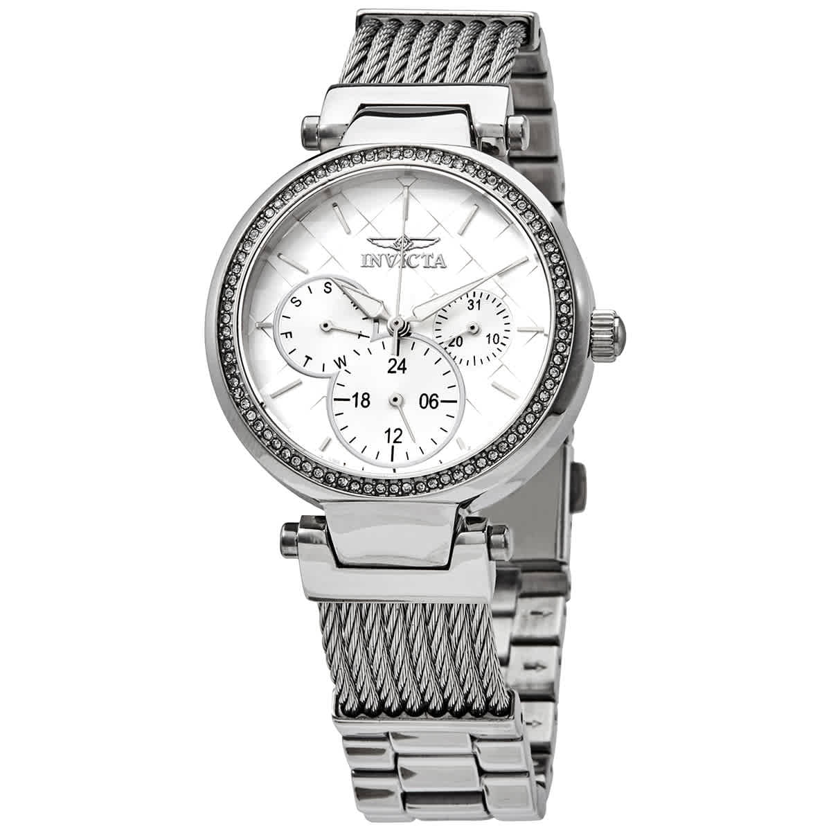 NWT Invicta Angel Quartz Crystal White Mother of Pearl Dial Ladies Watch Invicta Angel White Strap Mother-of-Pearl Dial Crystal  main image 3