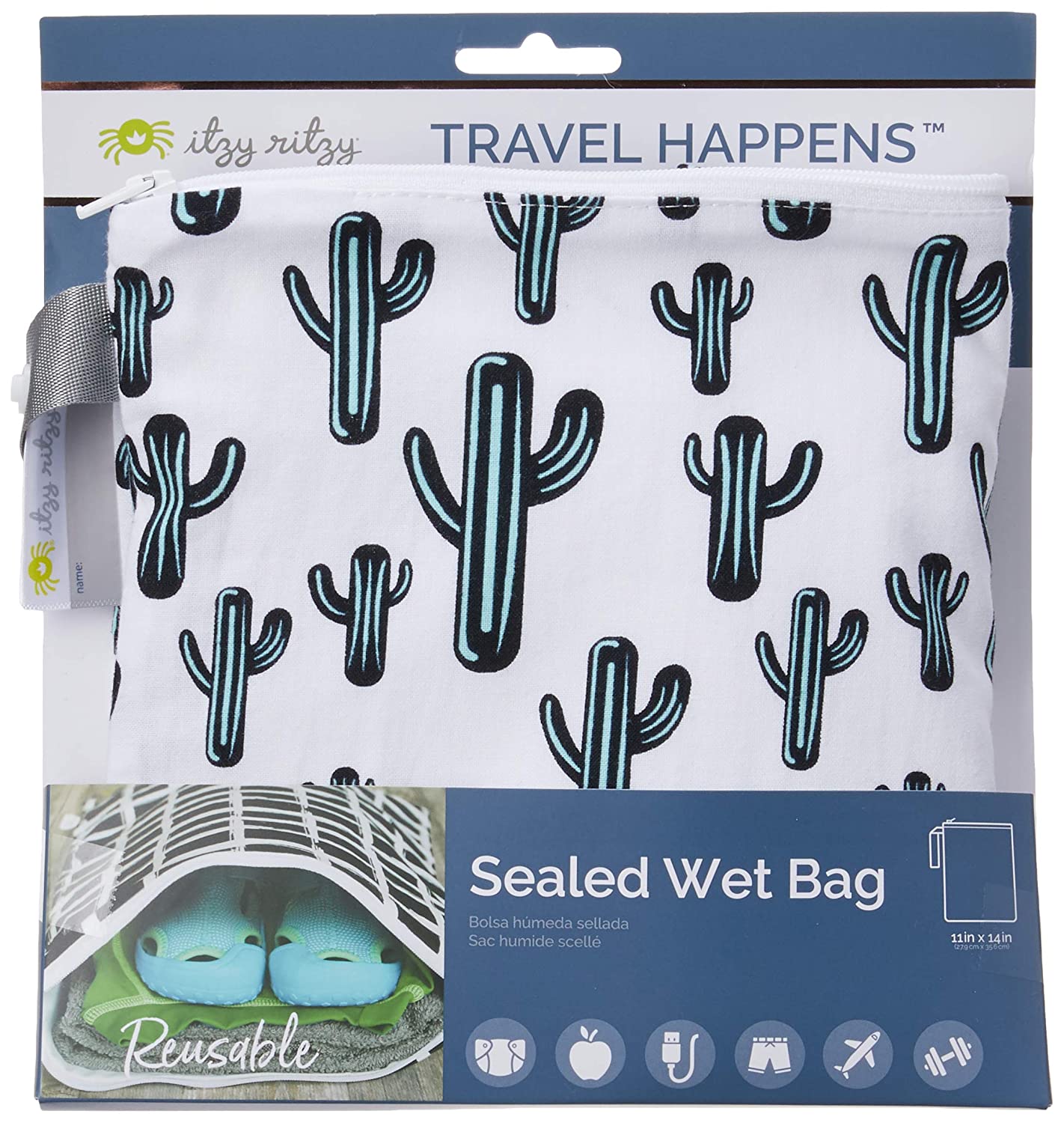 Itzy Ritzy® Travel Happens™ Medium Sealed Wet Bag with Adjustable Handle, Cactus Crew