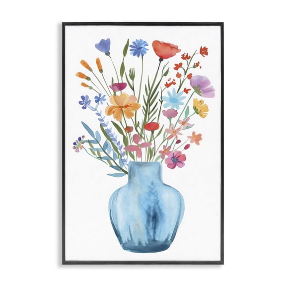 Stupell Industries Contemporary Watercolor Vase Blue Bouquet Black Framed Giclee Art, 12 x 18, by LSR Design Studio