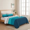 thumbnail image 5 of Twin Quilt Set 68''x86'', Blue Aqua Ombre Lightweight Summer Bedspread Coverlet Set with 2 Pillow Shams, Modern Abstract Art Farmhouse Striped Breathable All Season Quilt Bedding for Dorm/Bedroom, 5 of 9