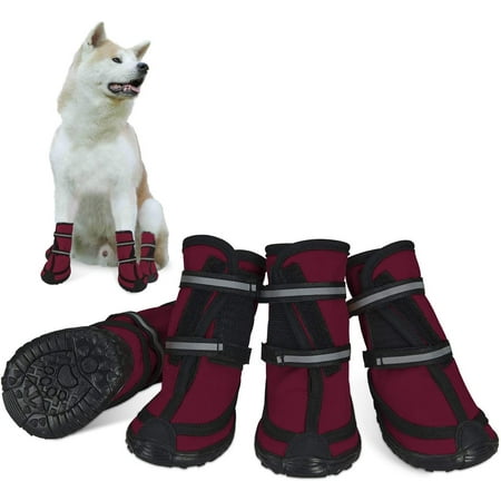 Dog Shoes for Large Dogs Medium Winter Snow Dog Booties with Adjustable Straps Rugged Anti-Slip Sole Paw - Sports Running Hiking Pet Dog Boots Protectors Comfortable Fit XL(Width 2.48in) Red