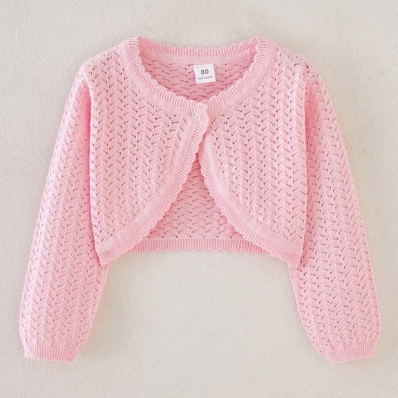 Girls Long Sleeve Cardigan Sweater Girls Button Closure Knitted Cable Cardigan Pink 6-7 Years