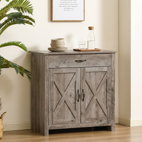 HOMCOM Kitchen Buffet Sideboard with Drawer, Compact Coffee Bar with Adjustable Shelf for Dining Room, Rustic Brown, Gray