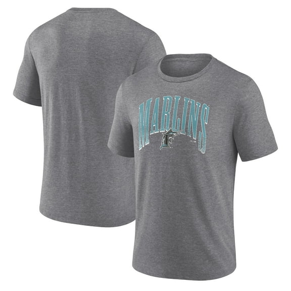 Men's Heather Gray Florida Marlins Line Corps Tri-Blend T-Shirt