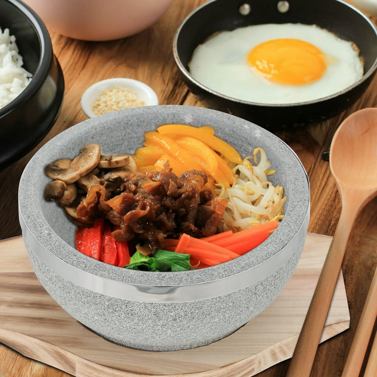 Frcolor Bowl Korean Stone Pot Bibimbap Dolsot Soup Stewfor Hot Base Cookware Ceramic Bibimbap Bowlsrice Donabestyle Noddle, Size: 2.56 x 5.51 x 5.51