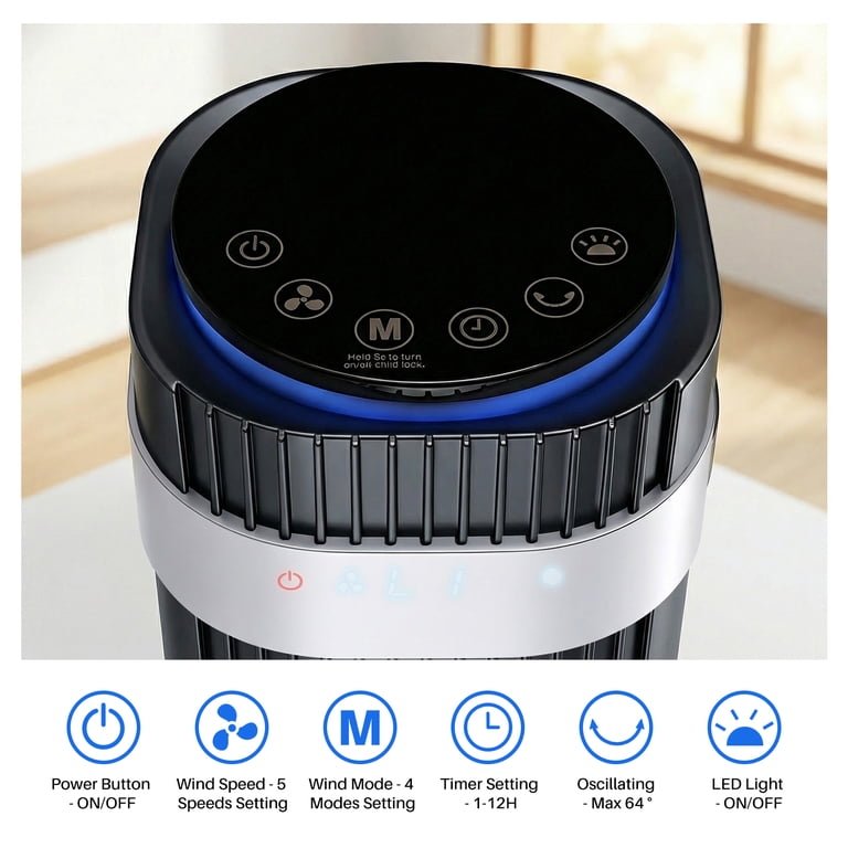 EDX 28dB Bladeless Tower Fan, 5 Speeds, 12H Timer, Remote photo 6