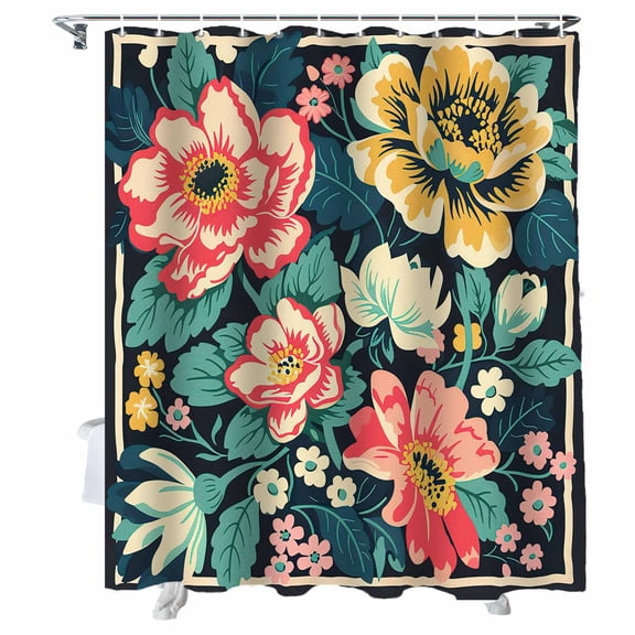 Shower Curtains Flowers Leaf Bath Curtain Vintage Floral Waterproof Bathroom Shower Curtain Set with Hooks Decoration 72 x 72 Inches