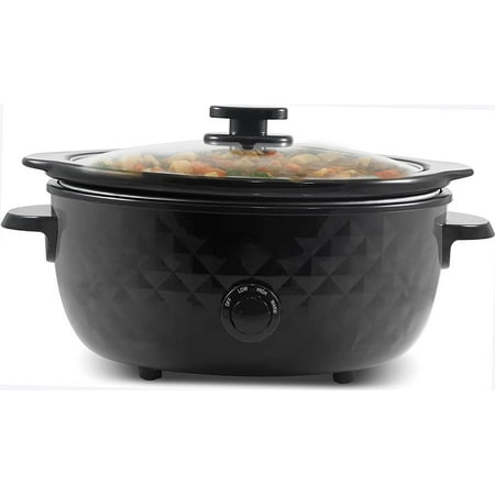 

6-Quart Diamond Pattern Slow Cooker - Removable Dishwasher-Safe Stoneware Pot