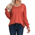 thumbnail image 6 of Nlife Women Puff Long Sleeve U Neck Pleated Tunic Top Casual Shirt Dressy Blouse, 6 of 9