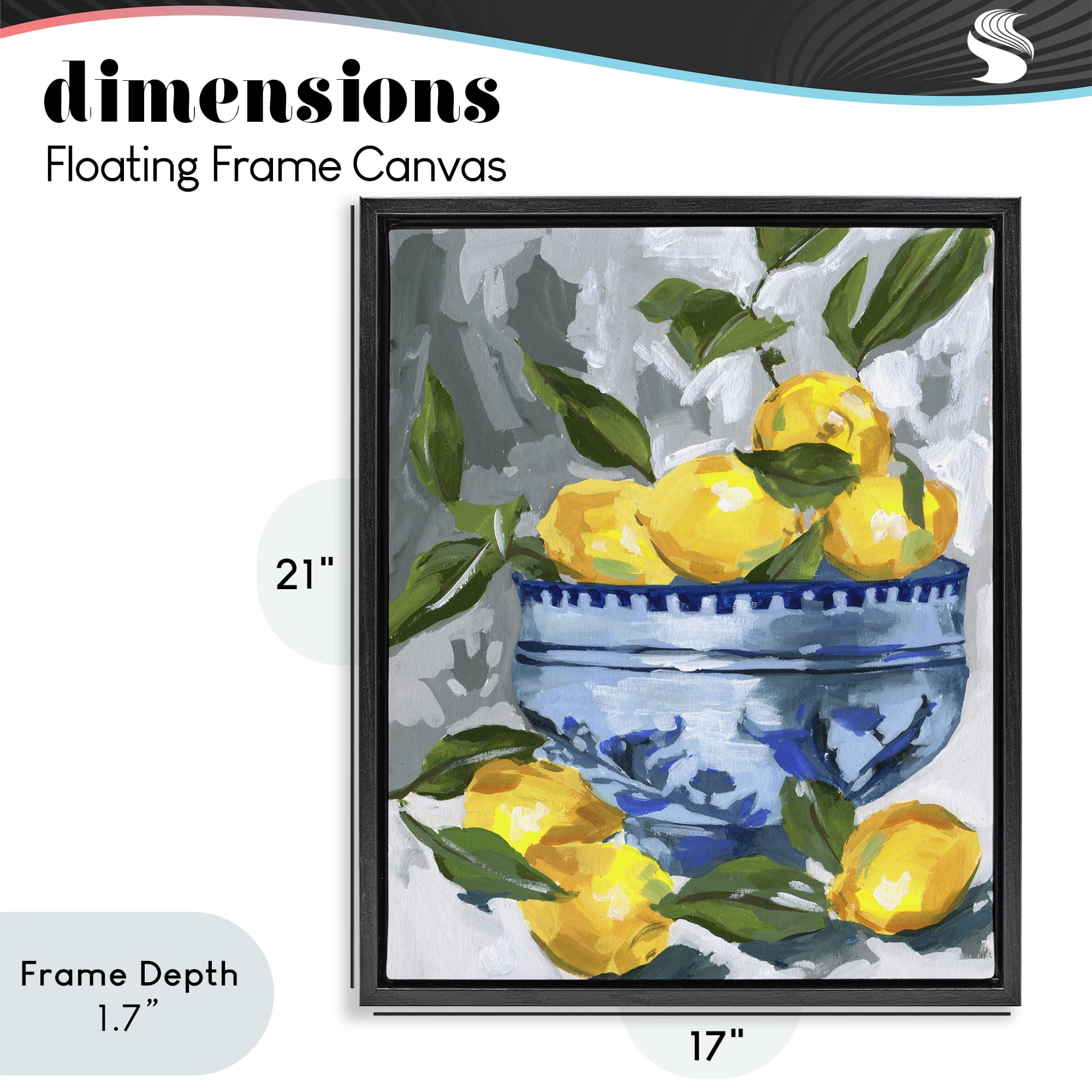 Stupell Industries Indigo & Lemon Bowl Black Framed Floater Canvas Wall Art, design by Melissa Wang