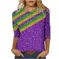 thumbnail image 2 of SOOMLON Mardi Gras Tops for Women Tuesday Shirts Carnival Themed Party 3/4 Sleeve Outfits Funny Striped Graphic Tshirts Tunic Crewneck Tops New Orleans Holiday Blouses 2025 Multicolor XL, 2 of 5