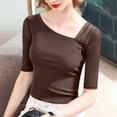 thumbnail image 4 of Tejiojio Women's Sheer Mesh Top Asymmetrical Neckline Half-Sleeve Casual Elegant Blouse, 4 of 6