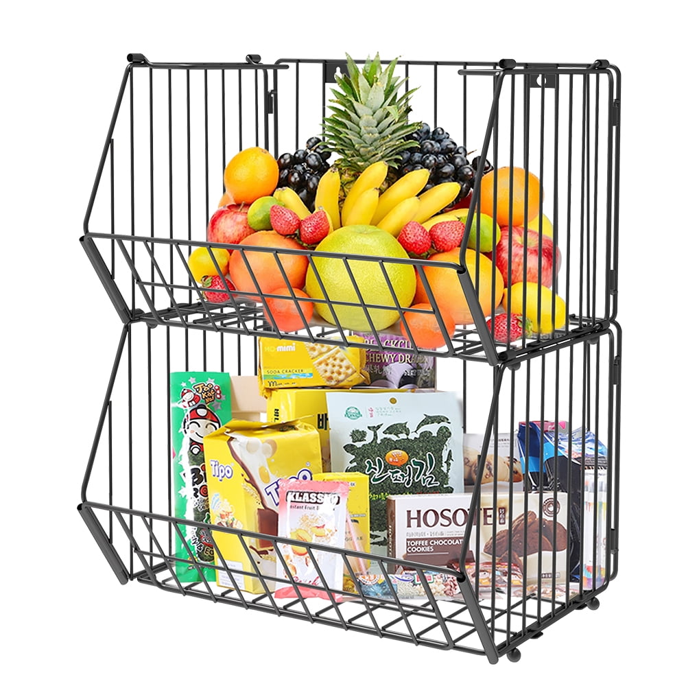 2PK-Stackable Wire Baskets XXL Produce Fruit Basket Vegetable Bins