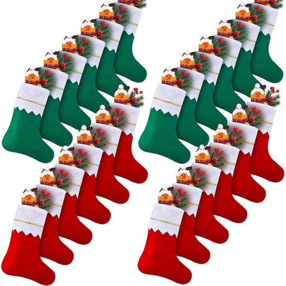 24 Pcs Christmas Felt Stockings Bulk 3.94 x 7 Inches Christmas Tree Hanging Ornaments for Family Xmas Holiday Decorations DIY   Stocking Bags