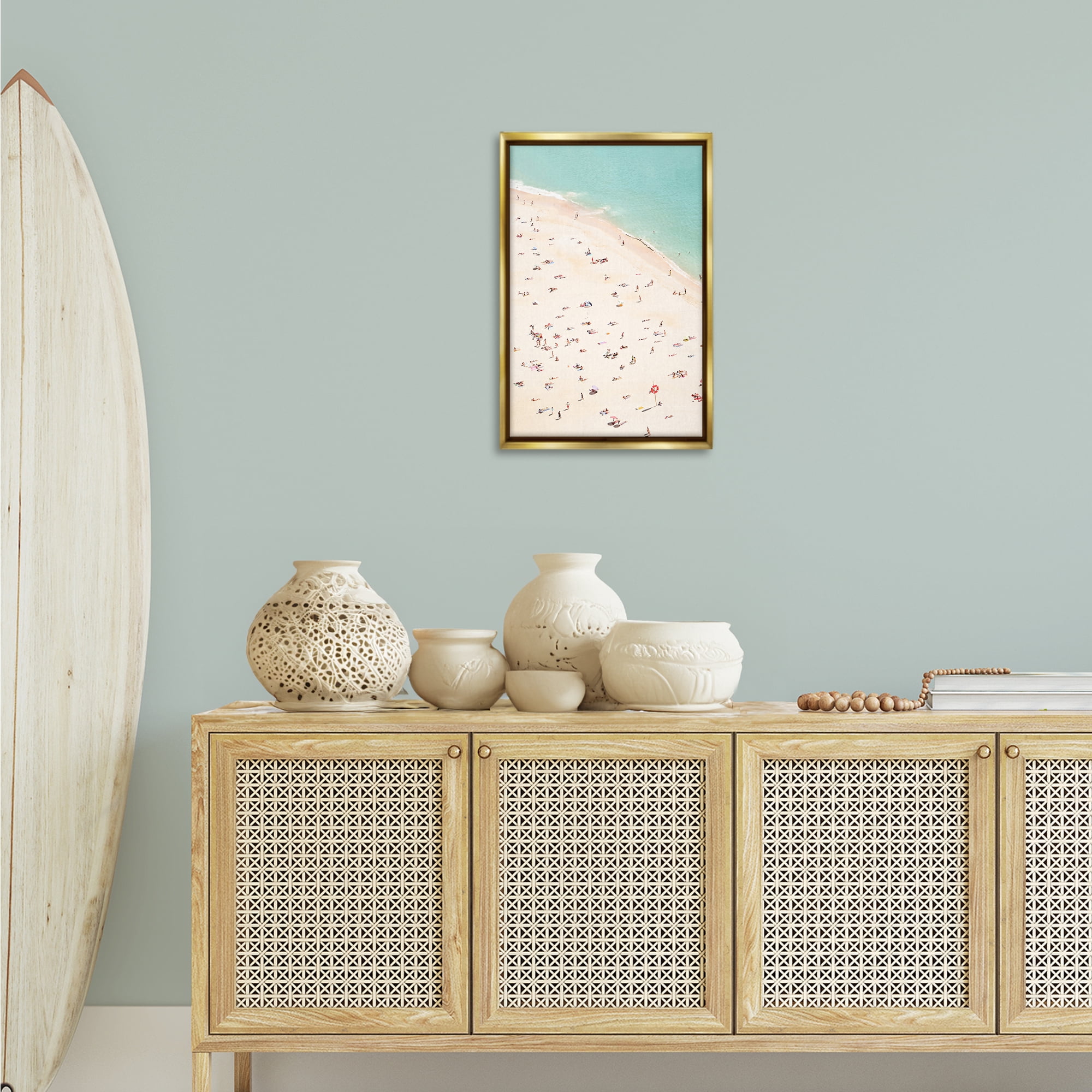 Stupell Industries Summer Beachgoer Crowd Nautical & Beach Photography Gold Floater Framed Canvas Art Print Wall Art, 17 x 25