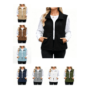 Busydd Womens Vest Solid Color Sleeveless Zip Fleece Vest Casual Lapel Warm Winter Vest for Women with Pockets XL