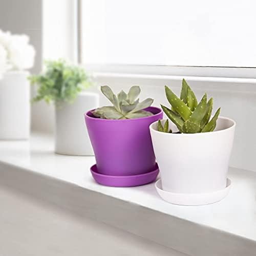 10 Pcs Plastic Planters Indoor Flower Plant Pots, Mini Flower Seedlings Nursery Pot/Planter/Flower Pot with Pallet, Modern Decorative Gardening Containers (Purple)