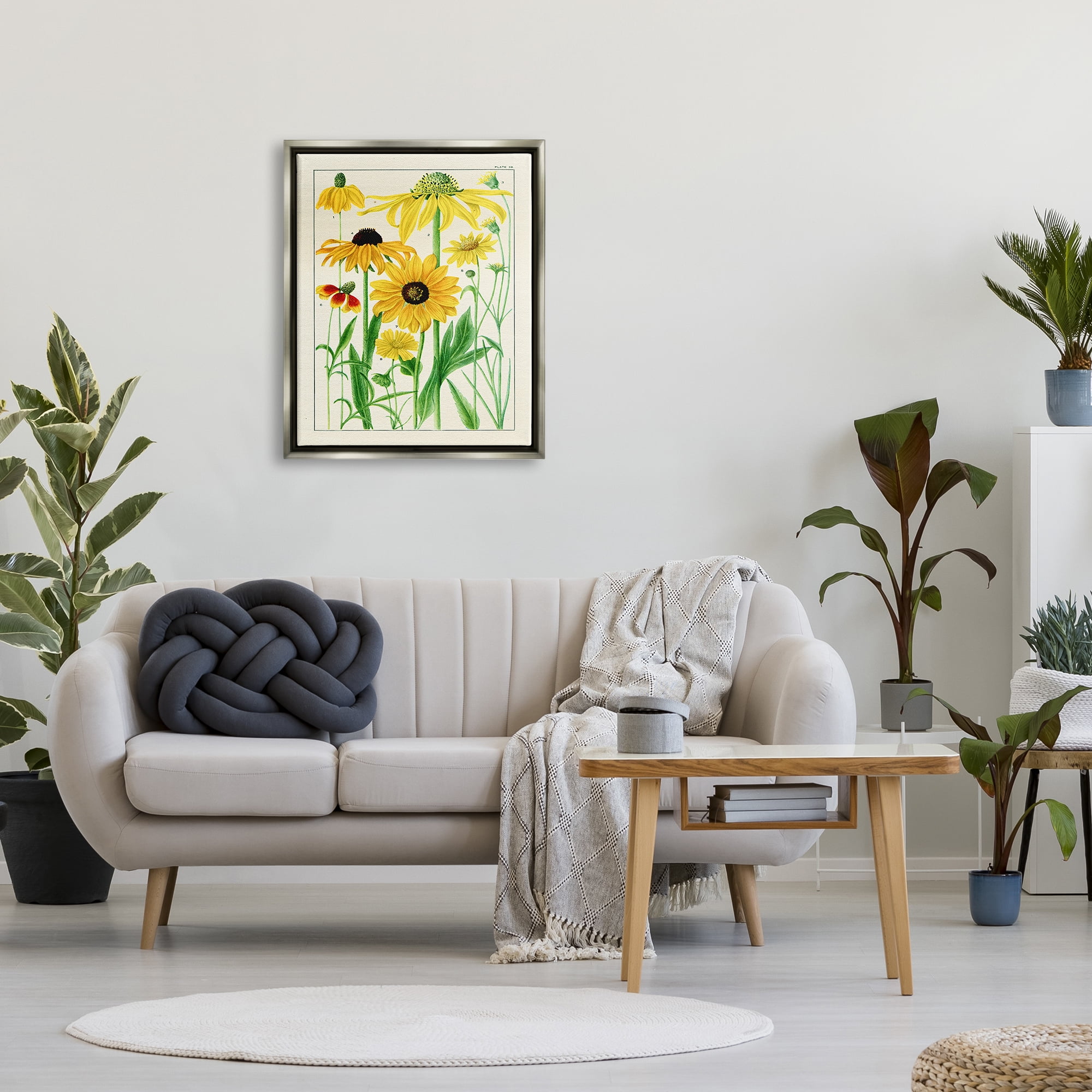 Stupell Industries Vintage Yellow Daisies Botanical & Floral Painting Gray Floater Framed Art Print Wall Art, 25 x 31