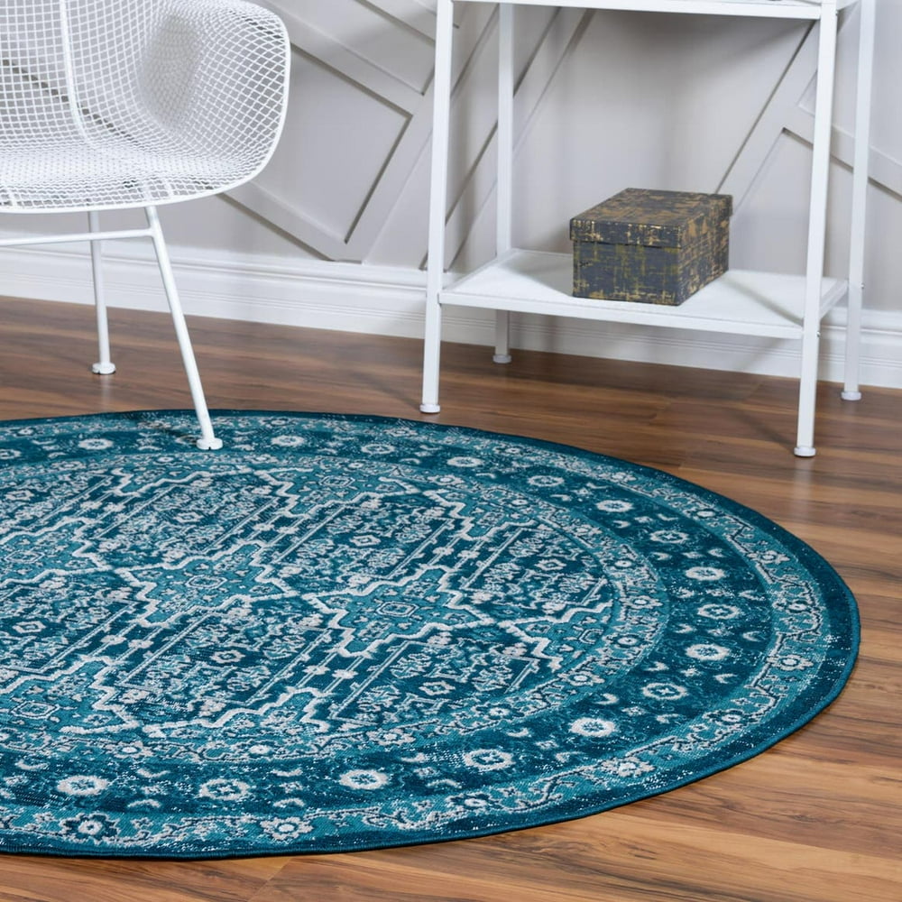 Lucerne Collection Round Rug ‚Äì 5 Ft Round Blue LowPile Rug