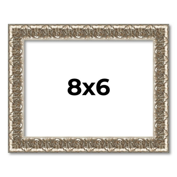 8x6 Frame Silver Versailles Ornate Solid Wood Picture Frame | 1 Inch Moulding Width | Interior