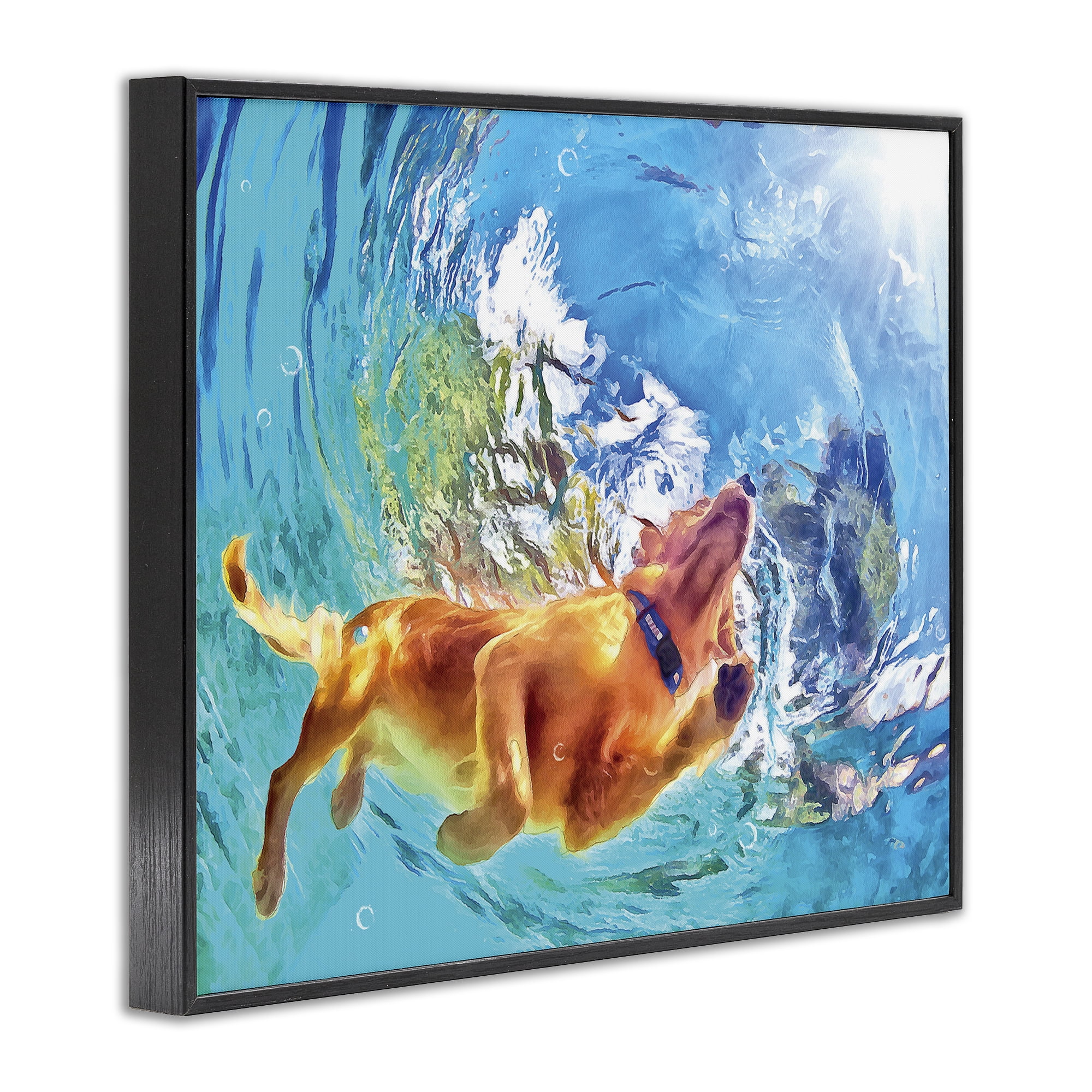 Stupell Industries Underwater Swimming Dog Animals & Insects Painting Black Framed Art Print Wall Art, 30 x 24