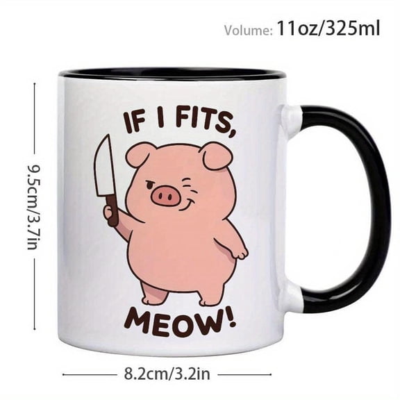 1pc 11oz Ceramic Funny Pig Style Coffee Mug Cute Pig with Knife Pattern Coffee Cup Humorous Cartoon Design Drinkware Animal Lovers Daily Use Office Ho