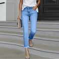 thumbnail image 6 of CIENVNSTG Women Jeans High Waist Stretchy Ripped Jeans Trendy Raw Hem Straight Leg Jean Distressed Denim Pants with Pockets Blue M, 6 of 7
