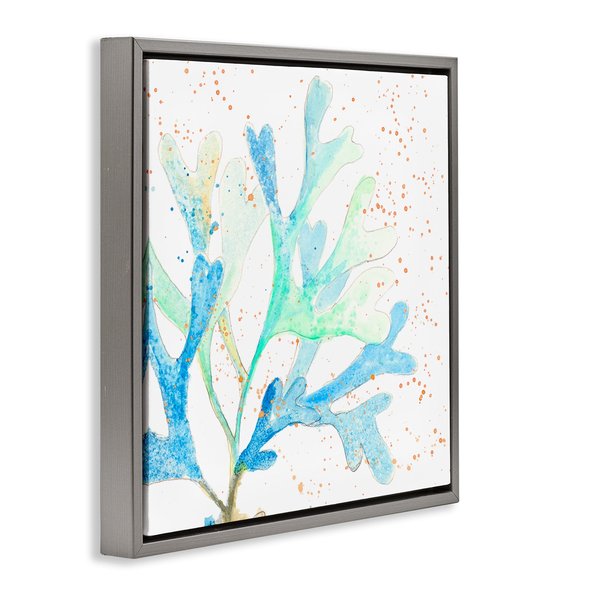 Stupell Industries Speckled Modern Coral Coastal Painting Gray Floater Framed Canvas Art Print Wall Art, 18 x 18