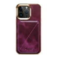 thumbnail image 3 of Card Holder Phone Case for iPhone 12 Pro Max Case Wallet with Stand, Vintage Oil Wax Faux Cowhide Leather Luxury Magnetic Cover for iPhone 12 Pro Max Soft Bumper Shockproof Plating Case, Purple, 3 of 10