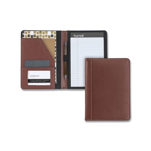 Contrast Stitch Leather Padfolio 6 1/4w x 8 3/4h, Open Style, Brown