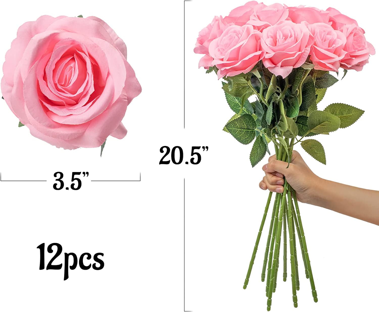 Mocoosy 12PCS Pink Roses Artificial Flowers for Decoration, Pink Fake Silk Roses Single Stem Flowers Artificial Bouquet for Wedding Birthday Party Arrangment Centerpiece Home Table Decor