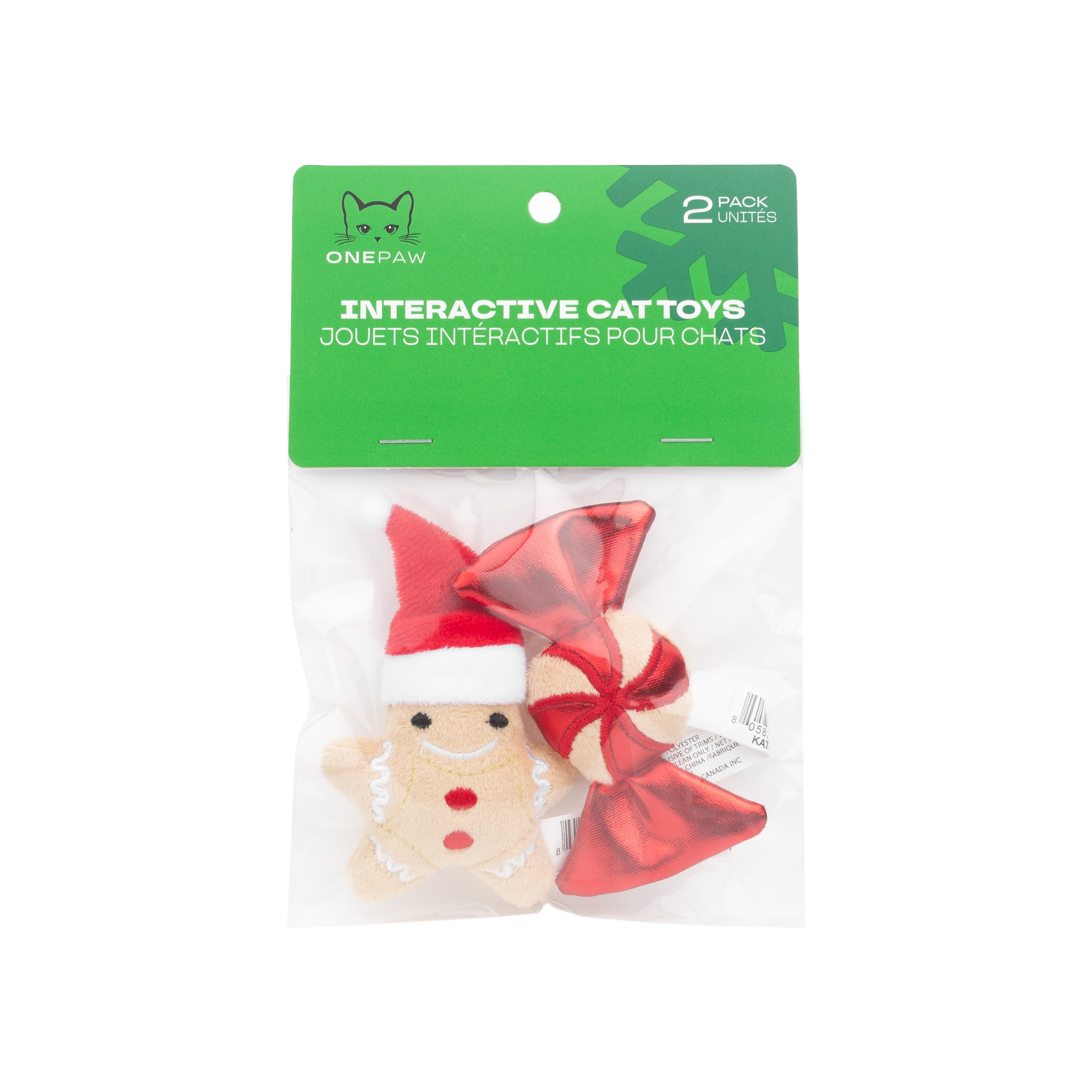One Paw, Jouets de Noël pour Chats, pain d'épice et bonbon, Design en Peluche Interactif