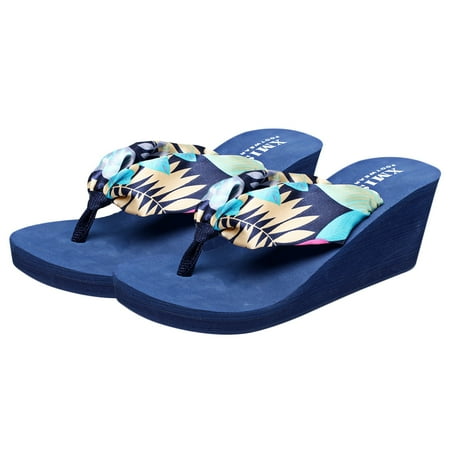 

1 Pair of Flip-flops Summer Platform Shoes Bohemia Style Silks Satins Beach Shoes Wedge Slippers - Size 39 7.5US 5UK 38.5EU (Dar
